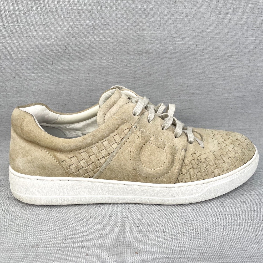 Salvatore Ferragamo Shoes Mens Size 7M Cult 4 Chalk Woven Suede Low Top Sneakers